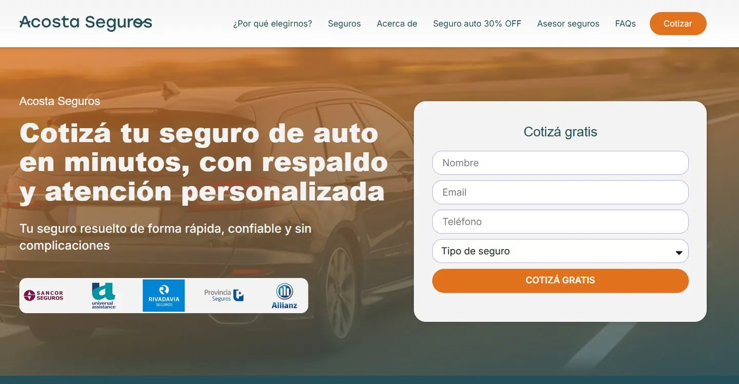 Home de acostaseguros.com.ar con el cotizador